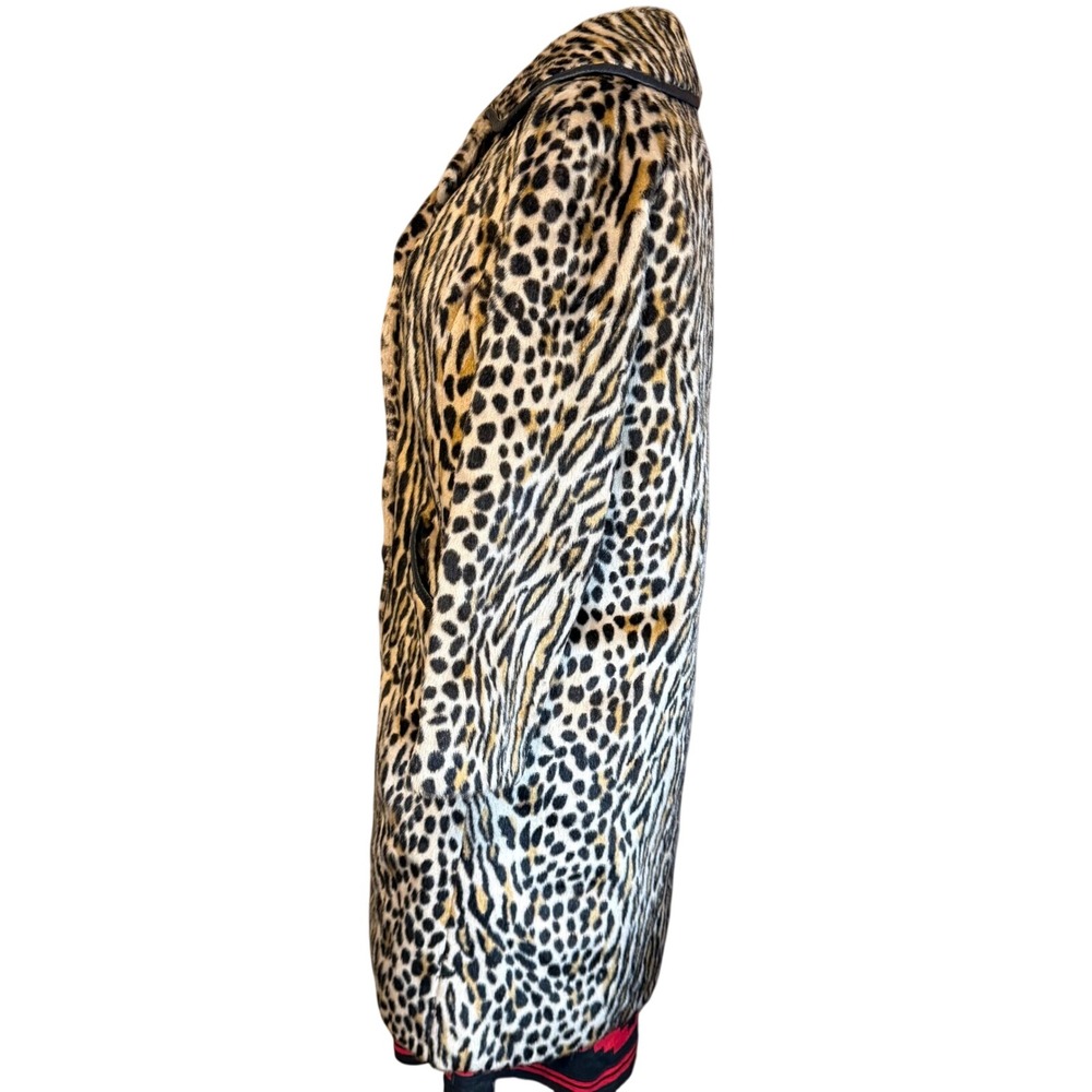 Vintage Safari Sportowne Leopard Faux‎ Fur Coat Double Breasted Animal Print L - Picture 8 of 16
